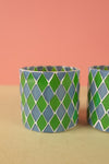 Ex Sample/Seconds Set of Two Blue & Green Mosaic Glass Votives
