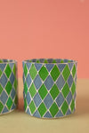 Ex Sample/Seconds Set of Two Blue & Green Mosaic Glass Votives
