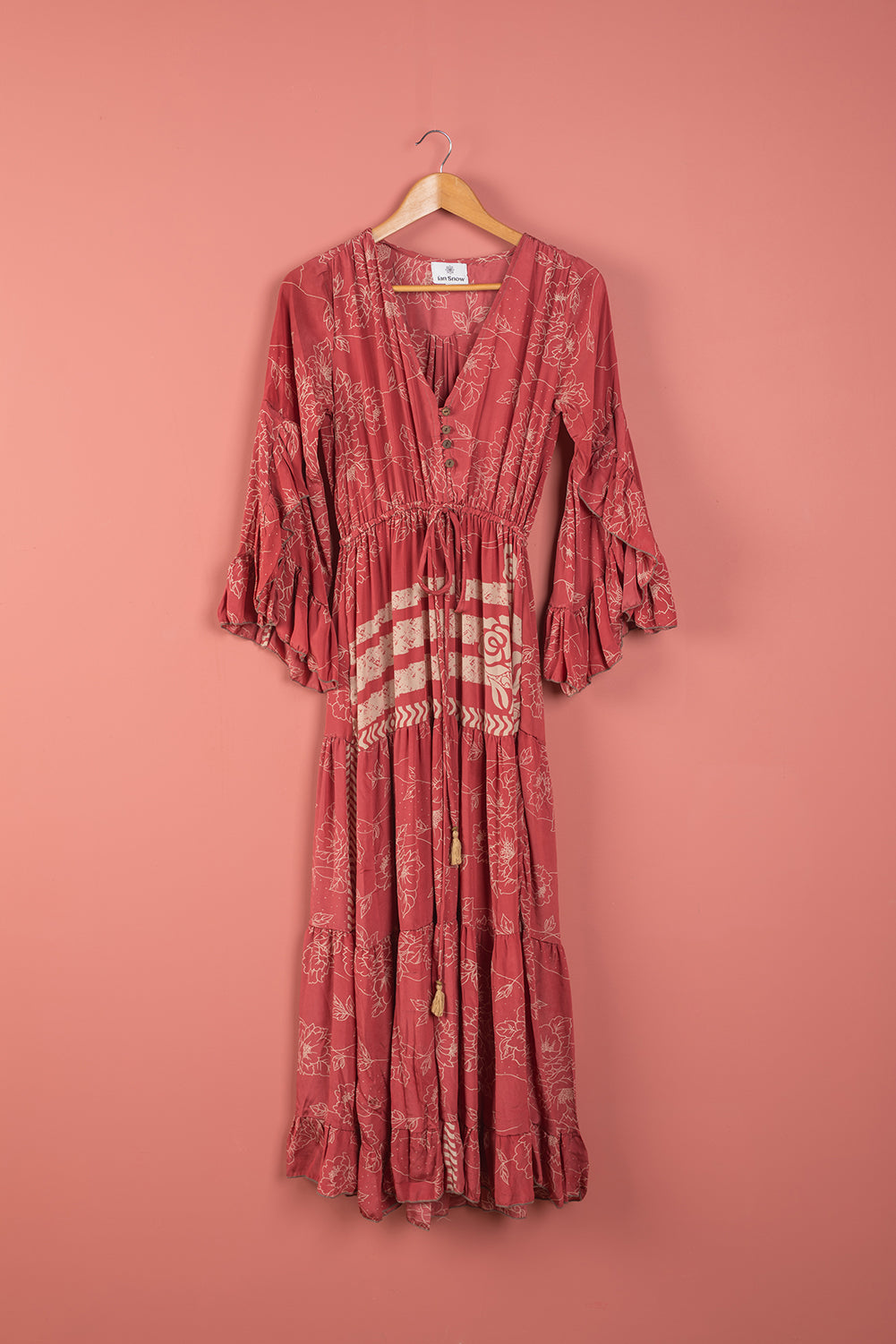 Ex Sample/Seconds Red Floral Long Sleeve Recycled Silk Dress - Small