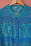 Ex Sample/Seconds Turquoise & Blue Long Sleeve Silk Shirt Dress - Extra Large