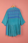 Ex Sample/Seconds Turquoise & Blue Long Sleeve Silk Shirt Dress - Extra Large