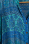 Ex Sample/Seconds Turquoise & Blue Long Sleeve Silk Shirt Dress - Extra Large