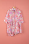 Ex Sample/Seconds Pink & White Long Sleeve Recycled Silk Shirt Dress - Small