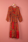 Ex Sample/Seconds Red Floral Long Sleeve Silk Dress - Extra Large