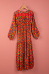 Ex Sample/Seconds Red Floral Long Sleeve Silk Dress - Extra Large