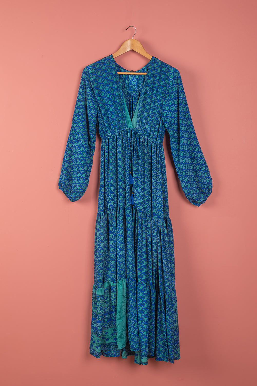 Ex Sample/Seconds Blue Long Sleeve Silk Dress - Large