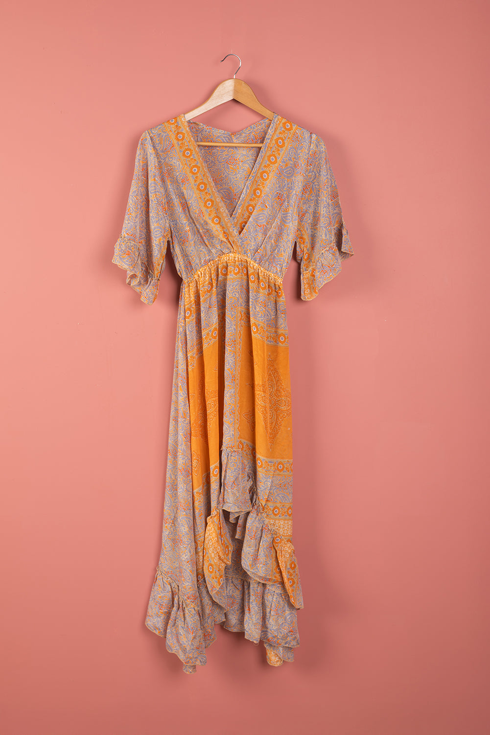 Ex Sample/Seconds Lilac & Orange Short Sleeve Silk Dress - Small