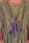 Ex Sample/Seconds Sage & Purple Mid Sleeve Silk Long Dress - Medium