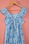 Ex Sample/Seconds Blue & White Cap Sleeve 100% Cotton Dress - Small