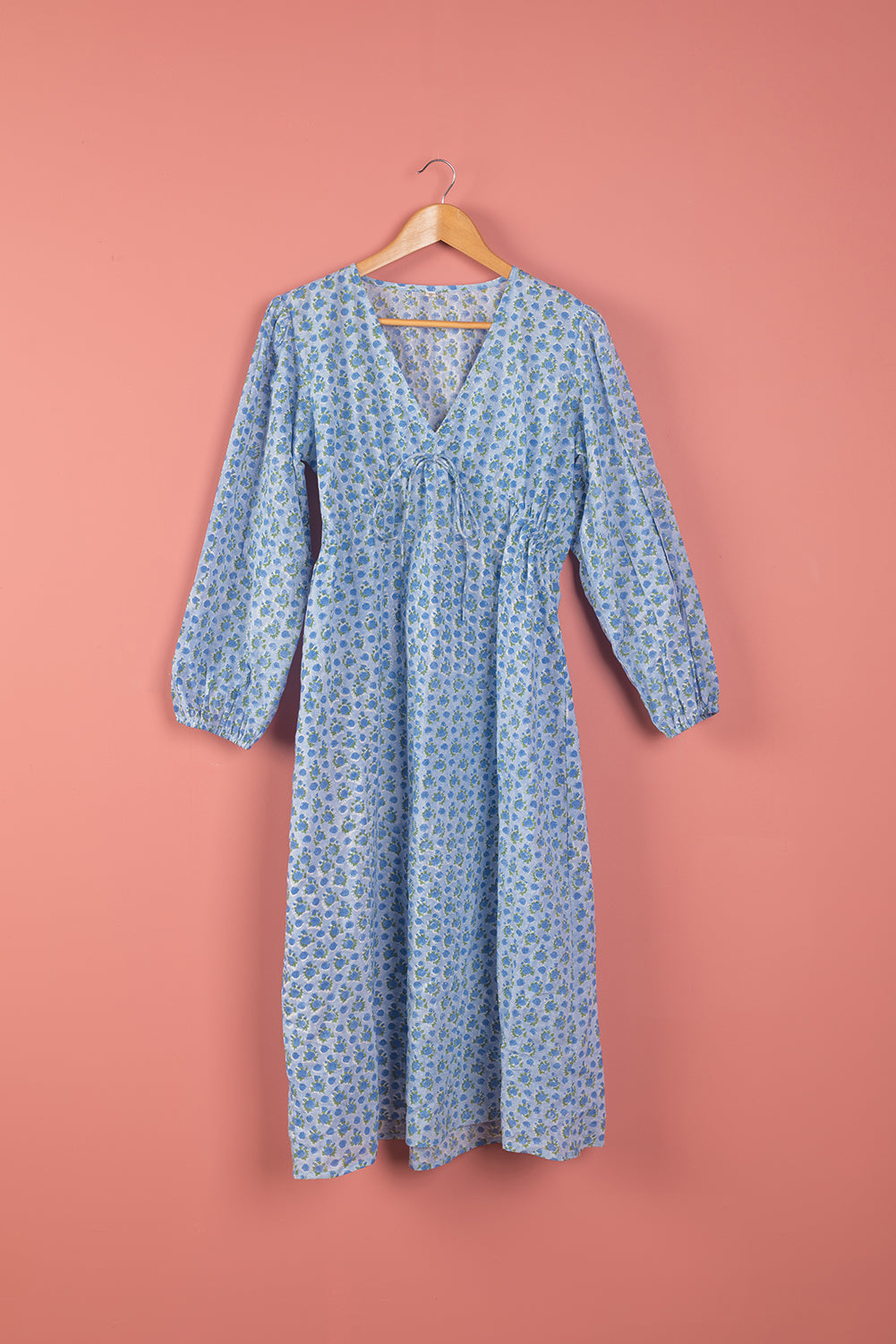 Ex Sample/Seconds Blue & White Long Sleeve 100% Cotton Dress - Small