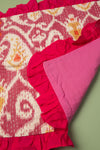 Ex Sample/Seconds Fuchsia Ikat & Bright Pink Frills Kantha Cushion Cover