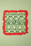 Ex Sample/Seconds Green Ikat & Red Frills Kantha Cushion Cover