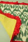 Ex Sample/Seconds Green Ikat & Red Frills Kantha Cushion Cover
