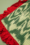 Ex Sample/Seconds Green Ikat & Red Frills Kantha Cushion Cover