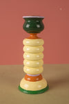 Ex Sample/Seconds Cream & Green Hand Painted Wooden Candle Holder