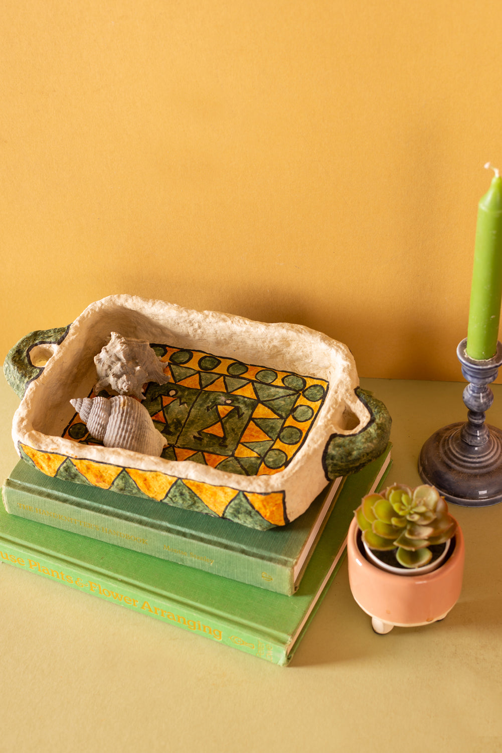 Ex Sample/Seconds Papier Mache Tray - Yellow & Green