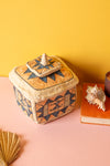 Ex Sample/Seconds Papier Mache Square Jar with Lid - Blue & Orange