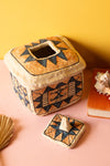 Ex Sample/Seconds Papier Mache Square Jar with Lid - Blue & Orange