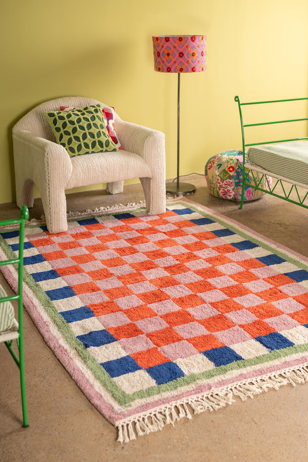 Lizzie Pink & Red Chequered Recycled Cotton Large Rug