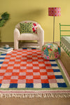 Lizzie Pink & Red Chequered Recycled Cotton Large Rug