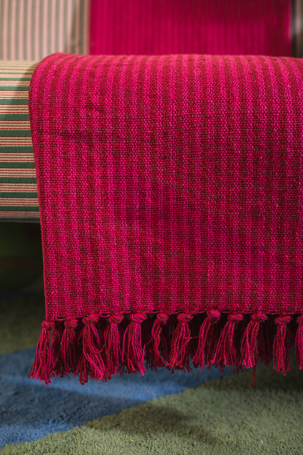 Red & Pink Recycled Cotton Striped Throw