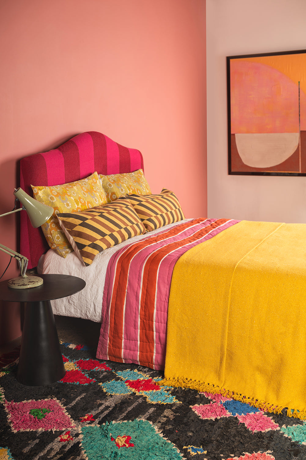 Yellow Recycled Cotton Block Colour Throw