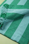 Dark Green & Turquoise Midi Stripe Recycled Cotton Throw