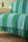 Dark Green & Turquoise Midi Stripe Recycled Cotton Throw
