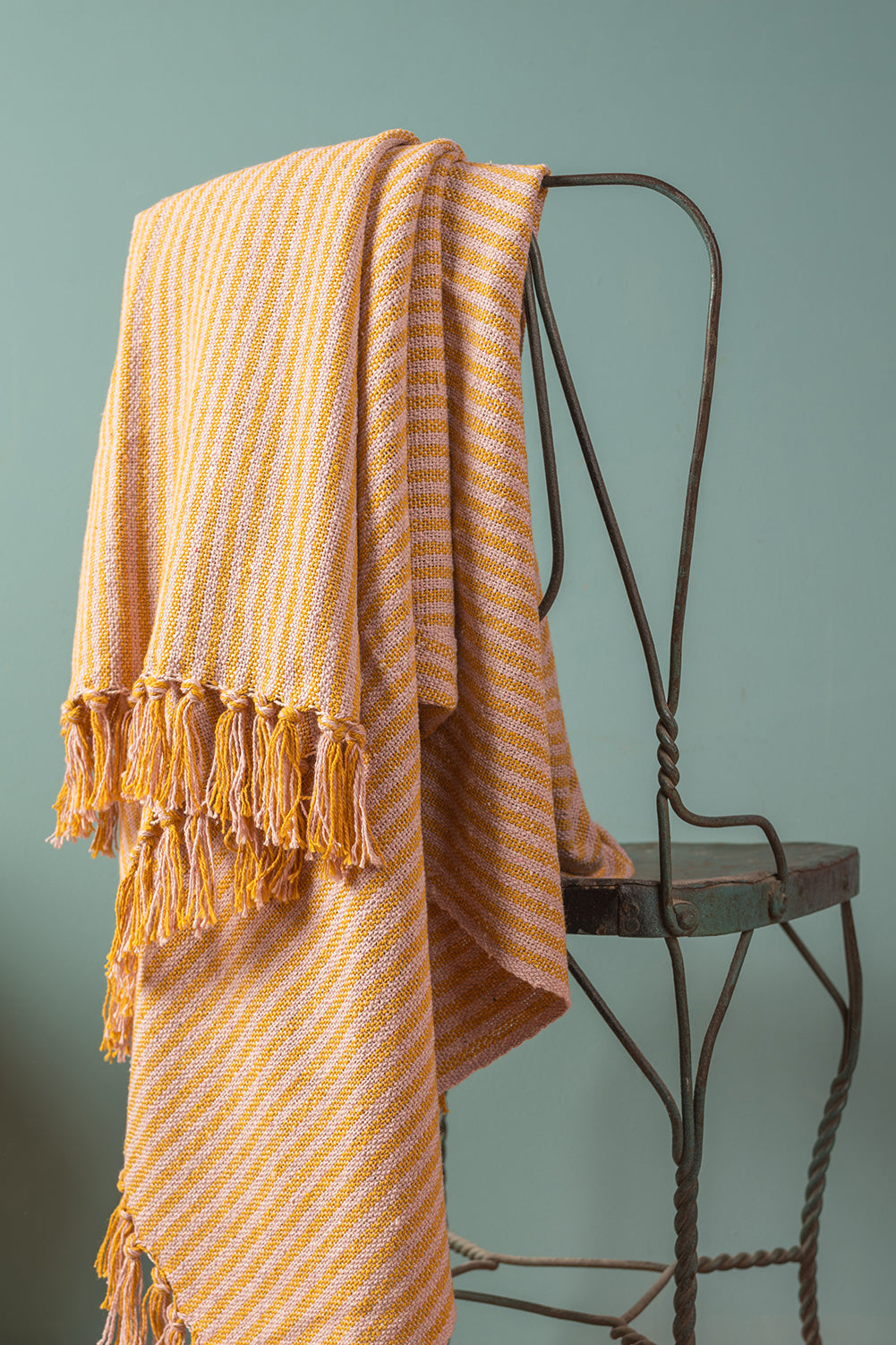Pale Pink & Mustard 100% Recycled Cotton Striped Throw