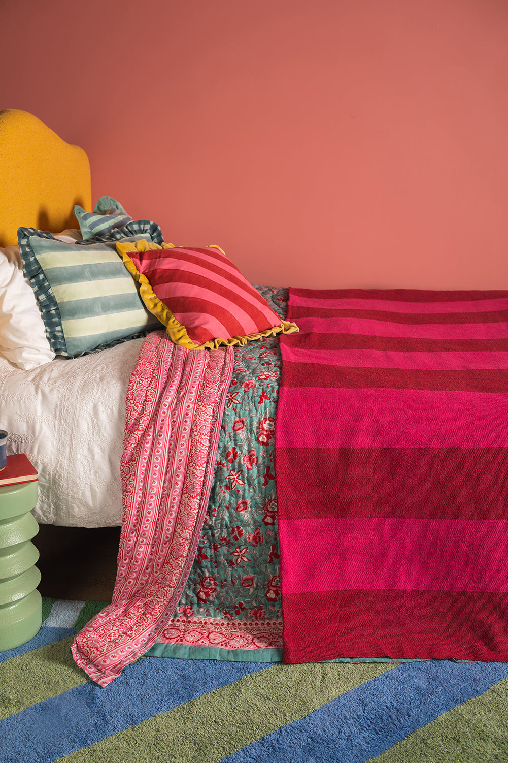 Red & Pink Recycled Cotton Wide Stripe Throw