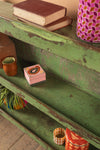 Vintage Green Wooden Shelves <p>W:107.5cm D:23.5cm H:93cm </p>