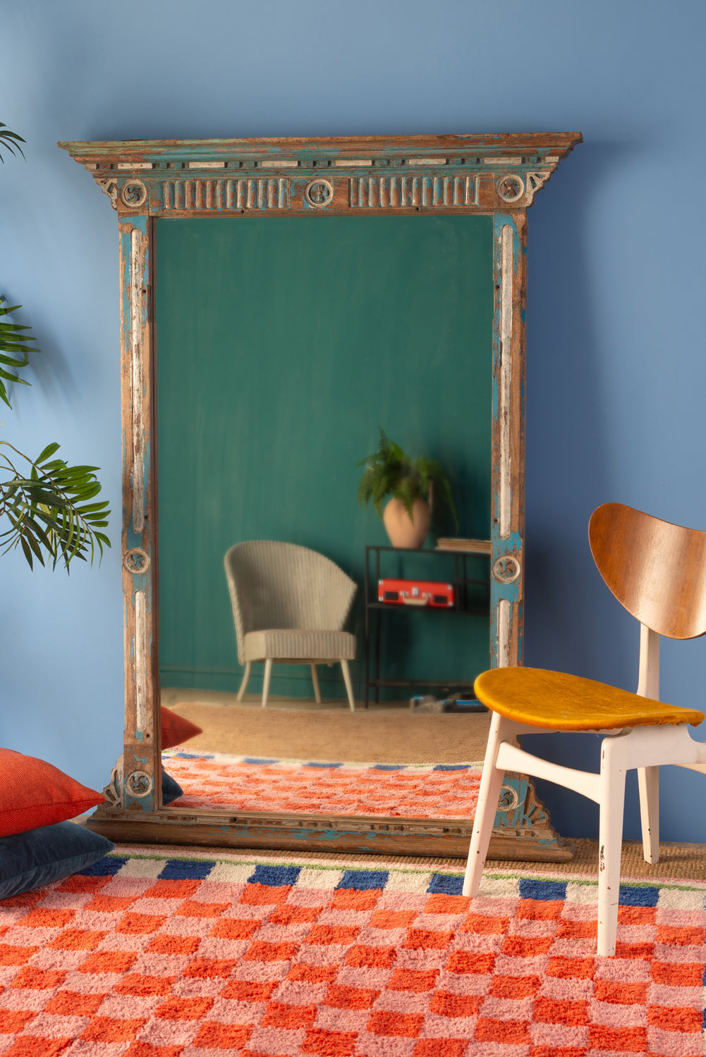 Blue & White Vintage Wall Mirror