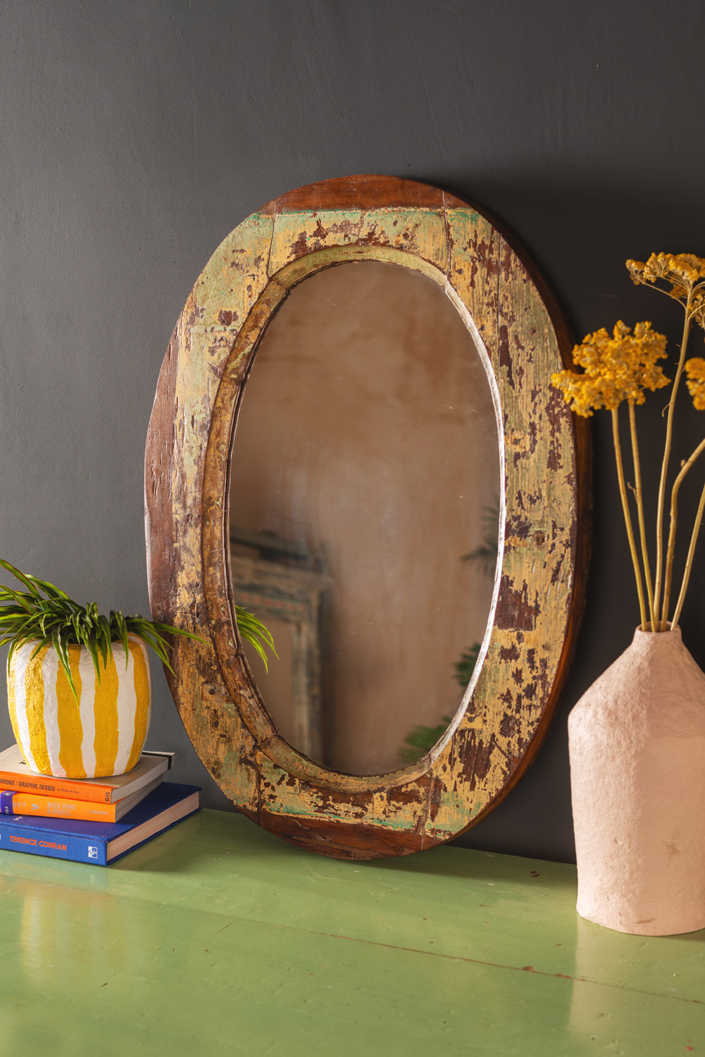 Vintage Wooden Oval Mirror