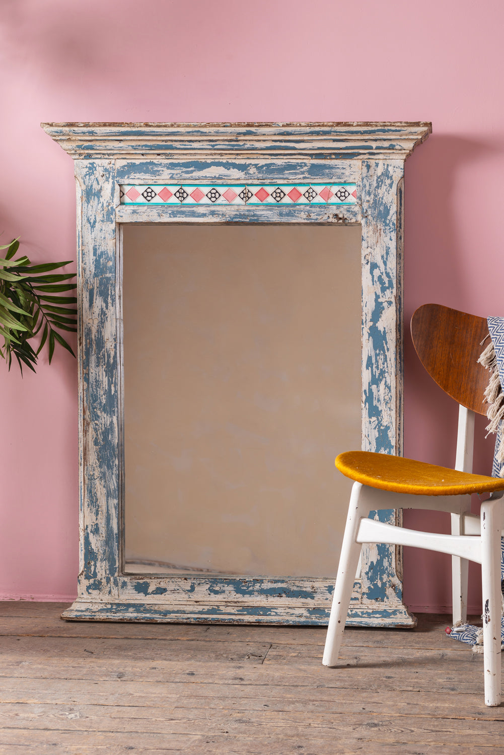 White & Blue Vintage Wall Mirror