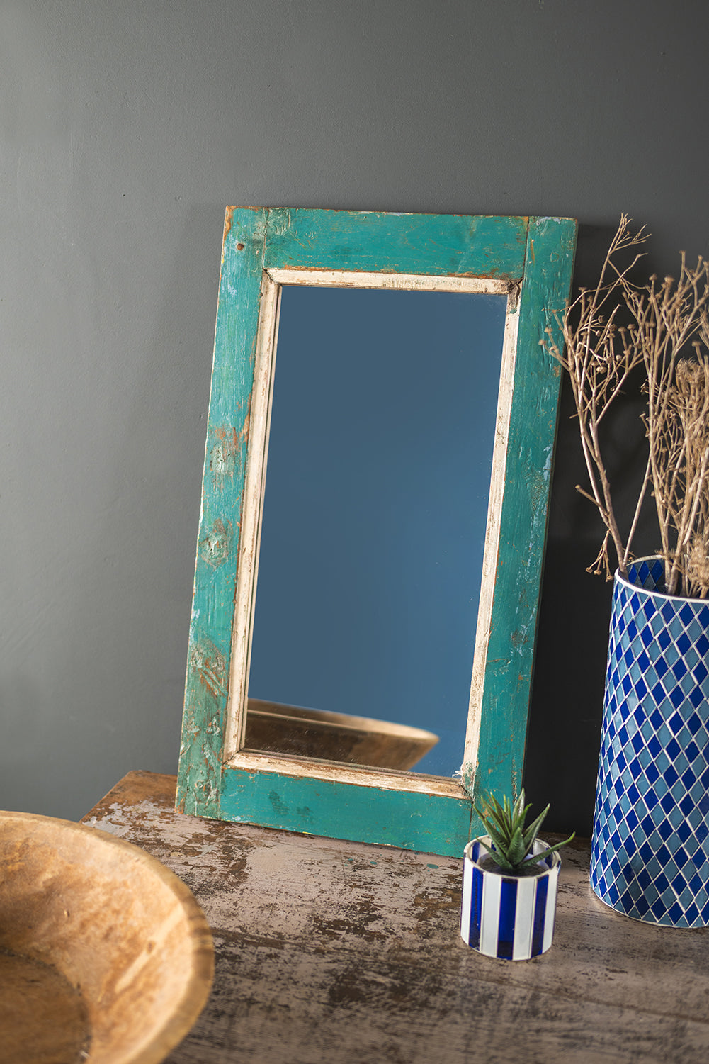 Vintage Wooden Rectangular Mirror - 17