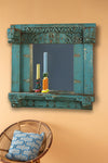 Carved Vintage Blue Wall Mirror <p>W:111cm D:25cm H:110cm </p>
