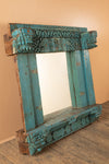 Carved Vintage Blue Wall Mirror <p>W:111cm D:25cm H:110cm </p>
