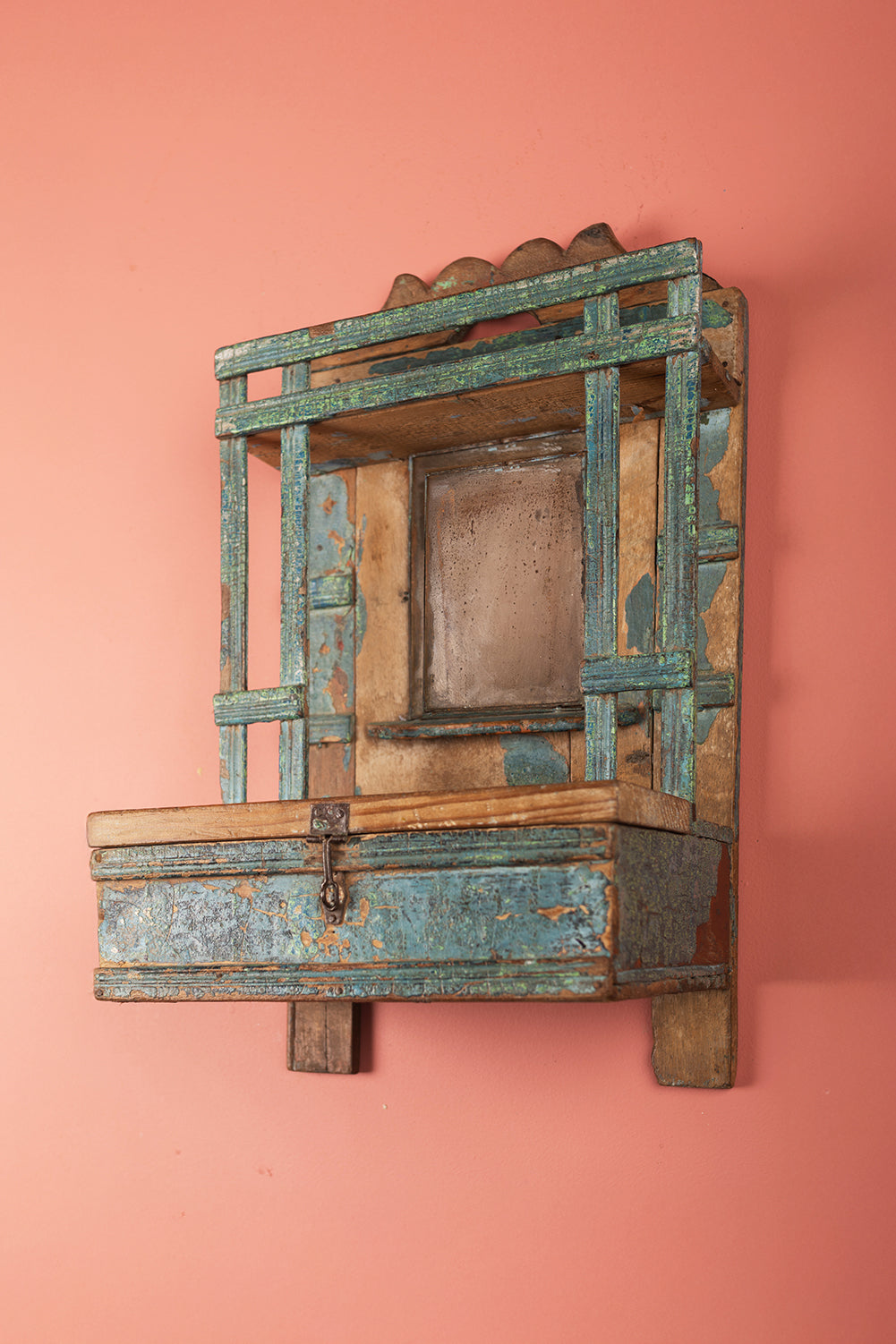 Blue Vintage Temple Wall Mirror <p>W:33cm D:24cm H:55.5cm </p>