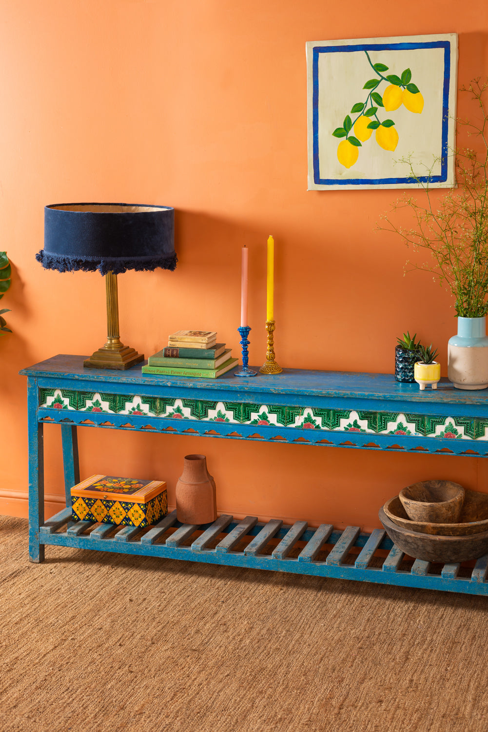 Vintage Blue Tiled Console Table