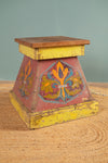 Vintage Colourful Wooden Stool <p>W:44cm D:44cm H:44cm </p> - 02