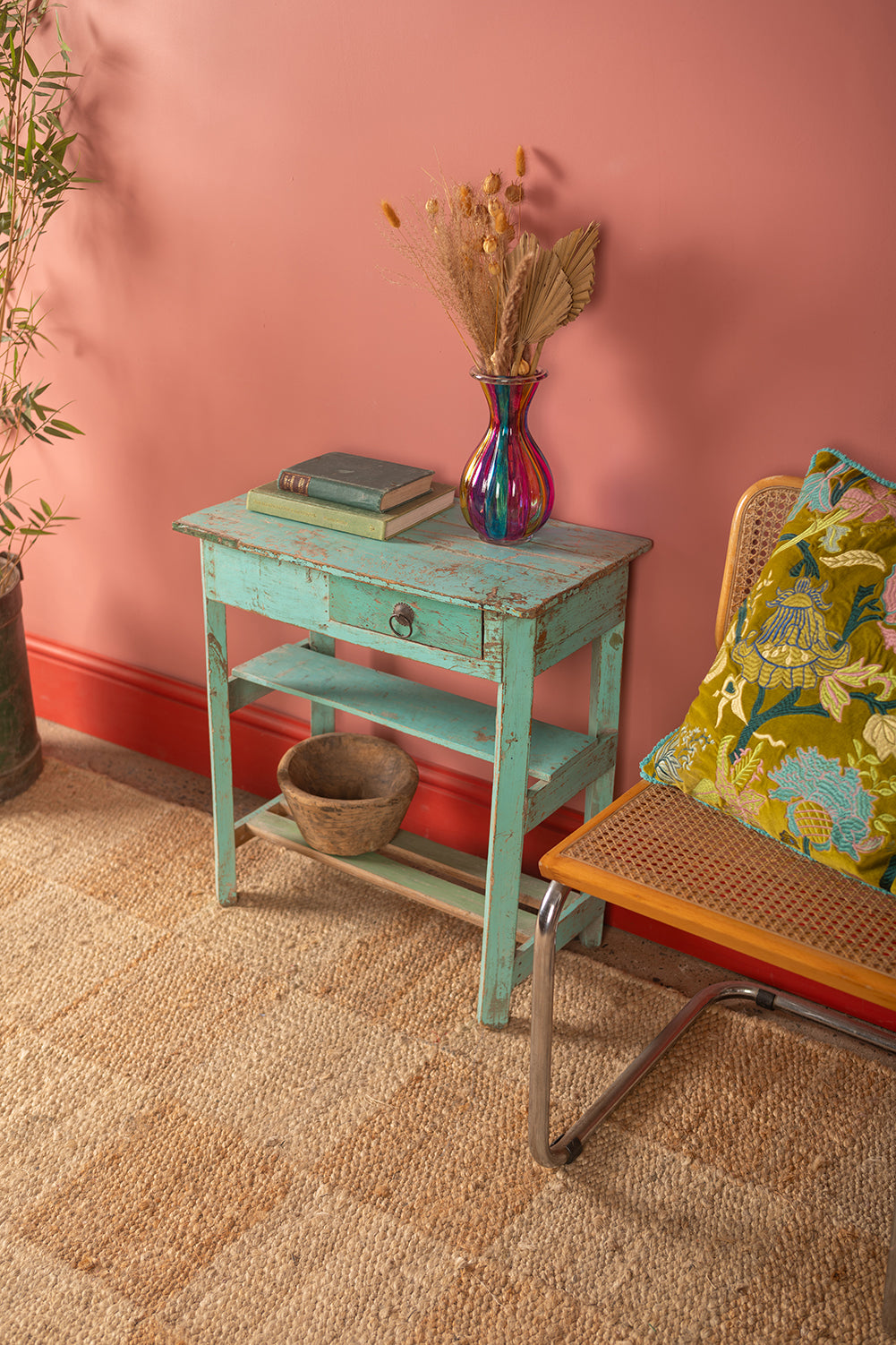 Vintage Turquoise Wooden Desk <p>W:61cm D:34cm H:66cm </p>