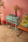 Vintage Turquoise Wooden Desk <p>W:61cm D:34cm H:66cm </p>