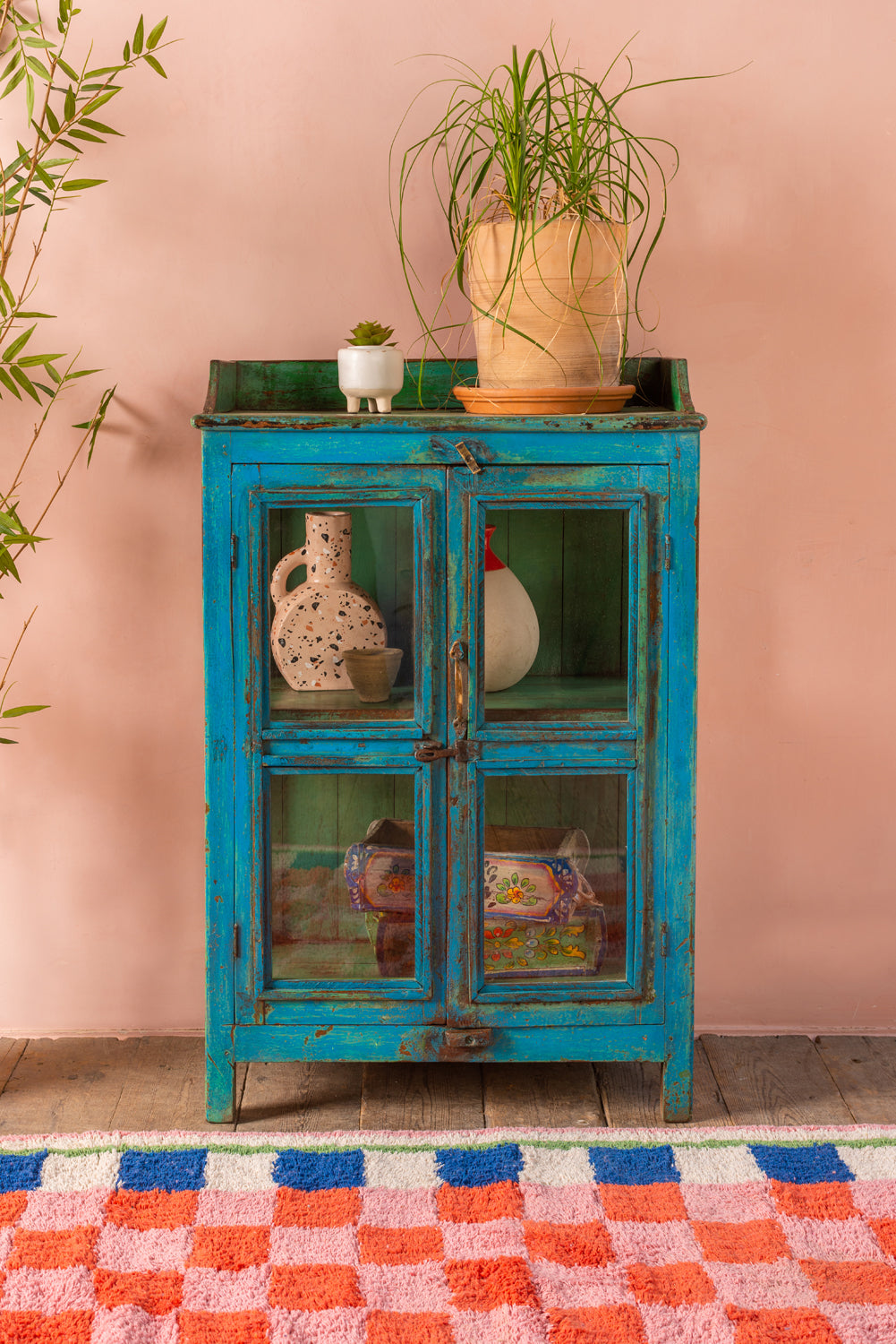 Small Vintage Blue Glazed Cabinet