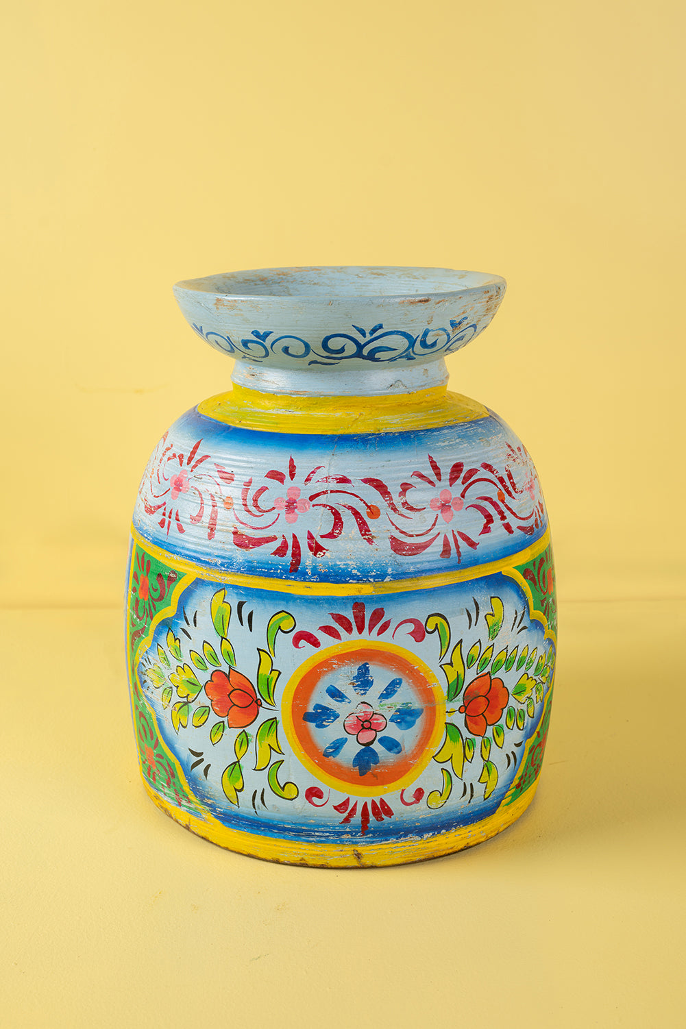 Hand Painted Vintage Large Wooden Pot (Re-worked) - 34