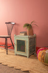 Pale Turquoise Vintage Jali Side Cabinet <p>W:41cm D:41cm H:52cm </p>