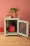 Pale Turquoise Vintage Jali Side Cabinet <p>W:41cm D:41cm H:52cm </p>