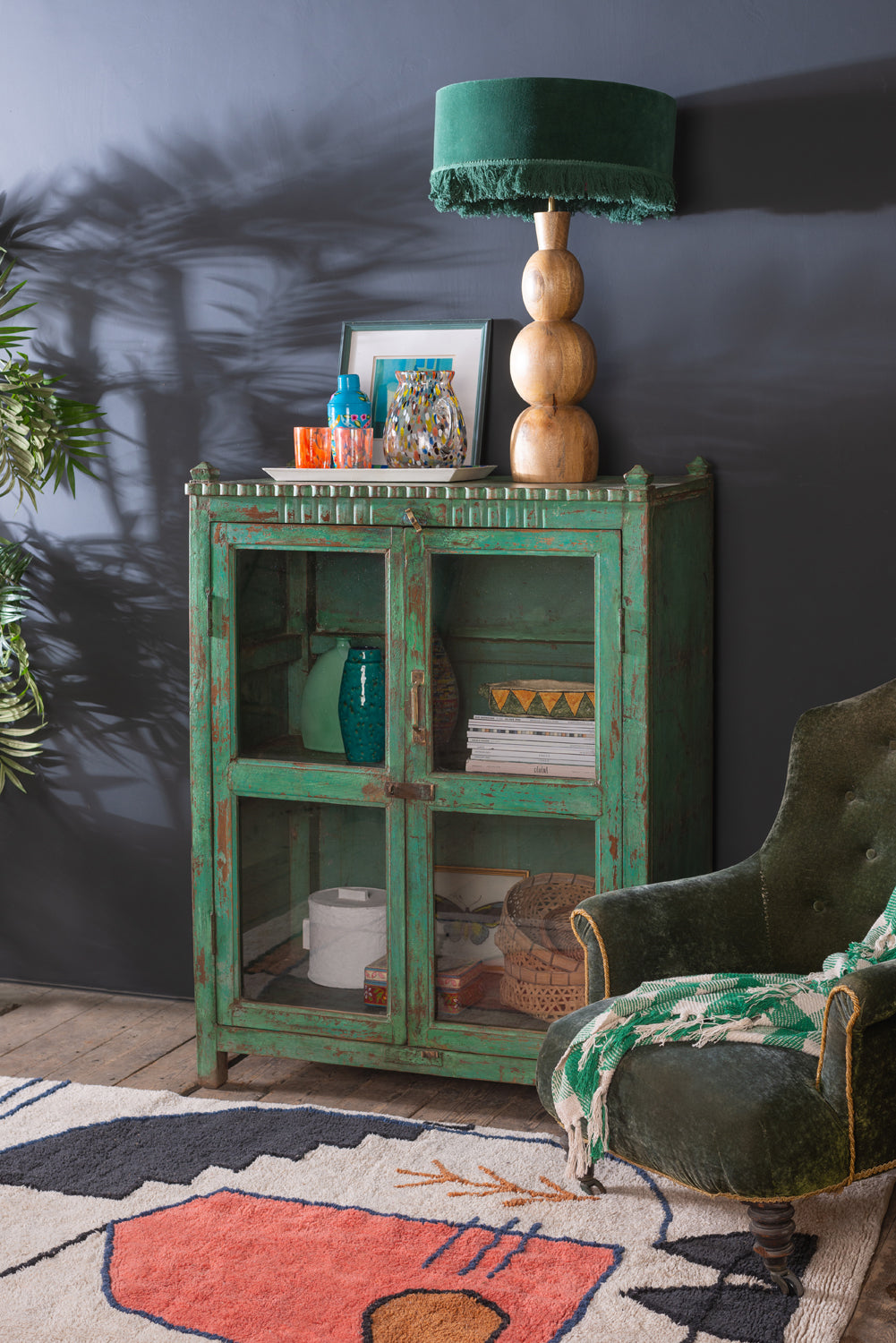 Green Vintage Glazed Cabinet <p>W:91cm D:52cm H:123cm </p>