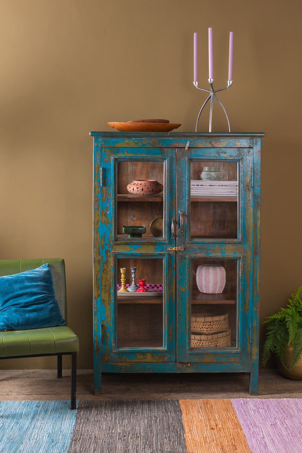 Blue Vintage Display Cabinet <p>W:95cm D:45cm H:145cm </p>