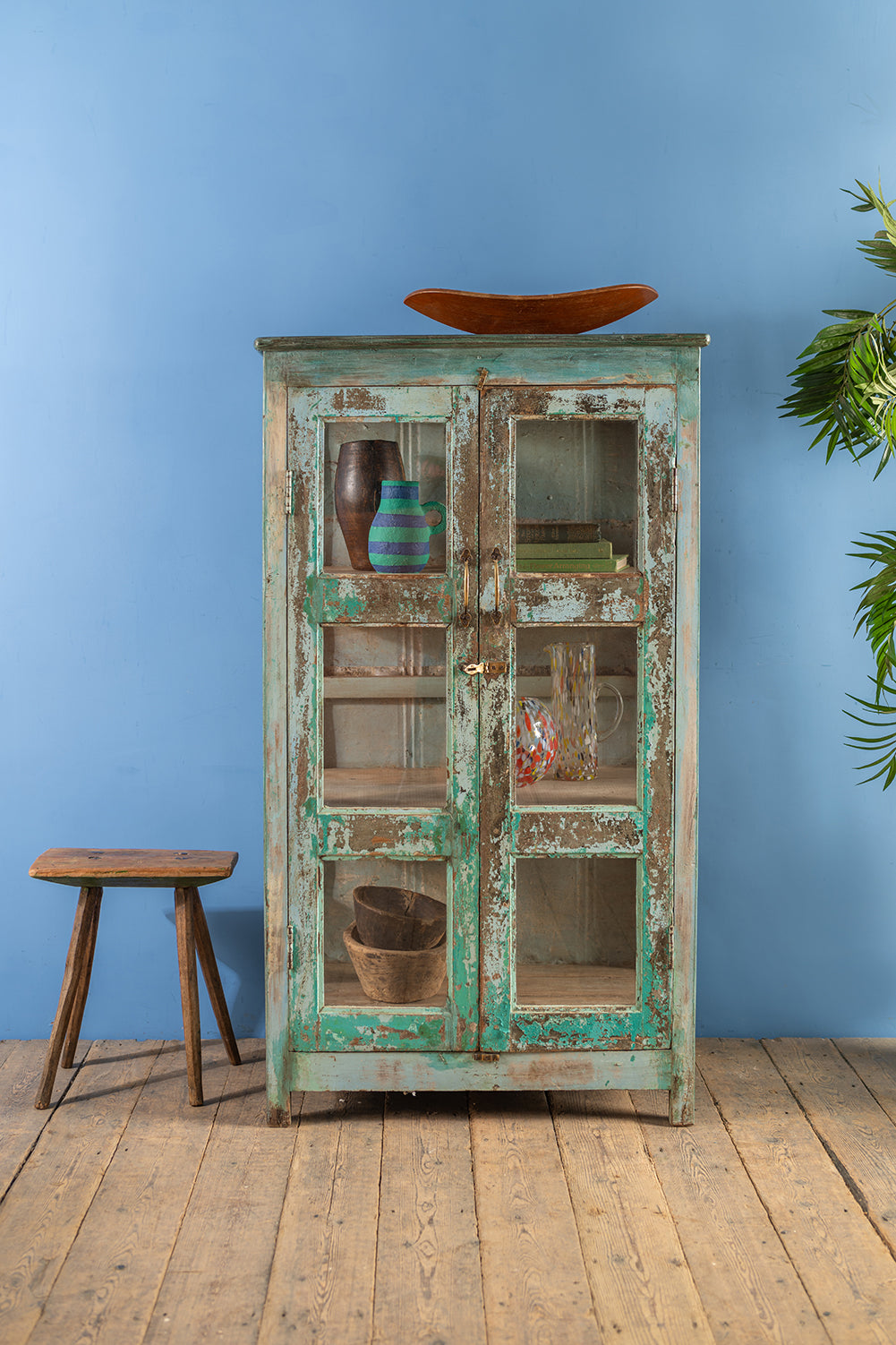 Vintage Pale Turquoise Display Cabinet <p>W:81cm D:49cm H:142cm </p>