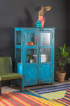 Blue Vintage Glazed Display Cabinet <p>W:92cm D:45cm H:140cm </p>